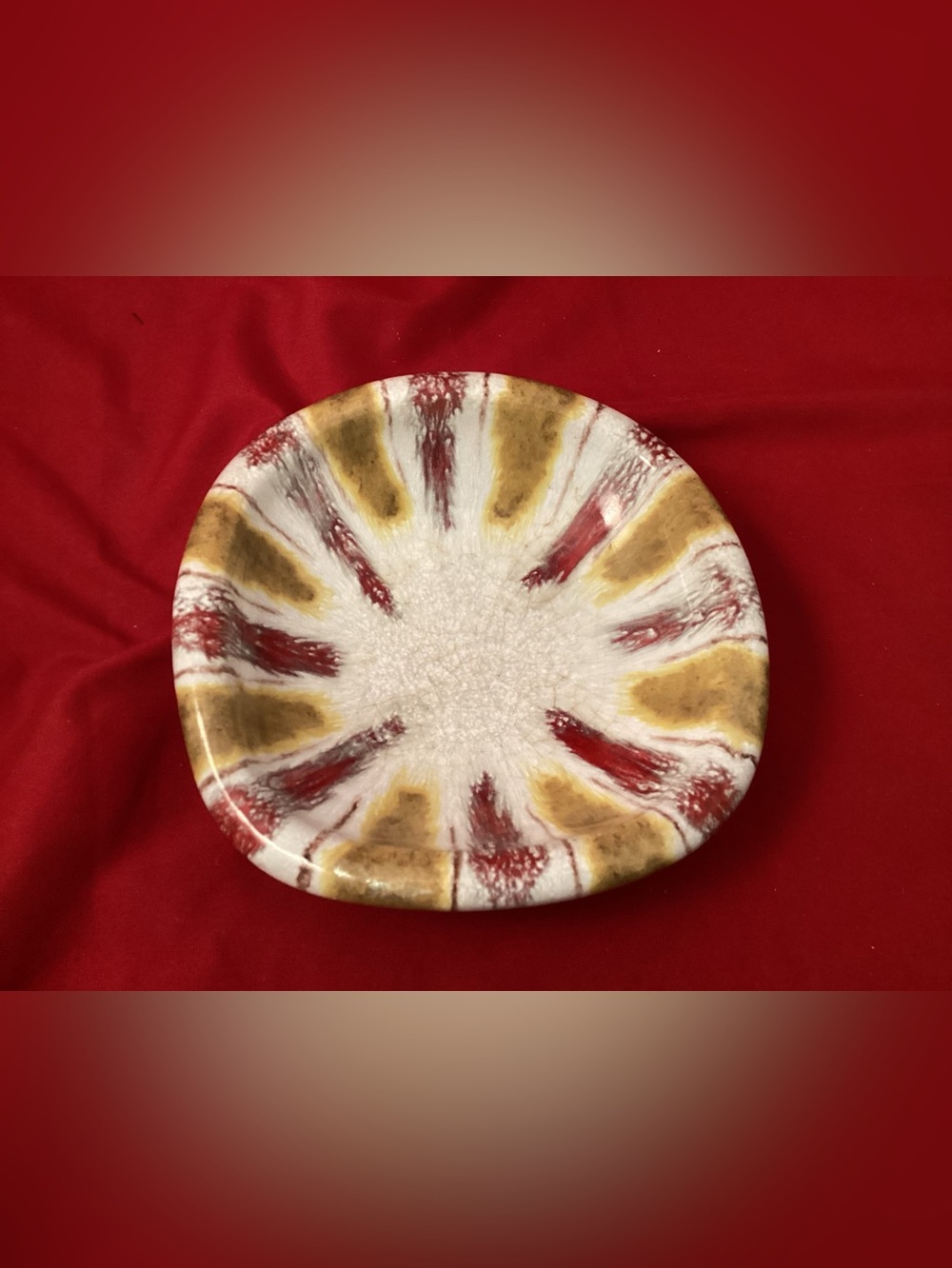 MCM made in Italy Ceramic trinket with Red and Gold Radiant Streaks
